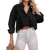 Teepie Women Cropped Button Down Shirts Long Sleeve Blouses Casual Work Crop Tops with Chest Pocket