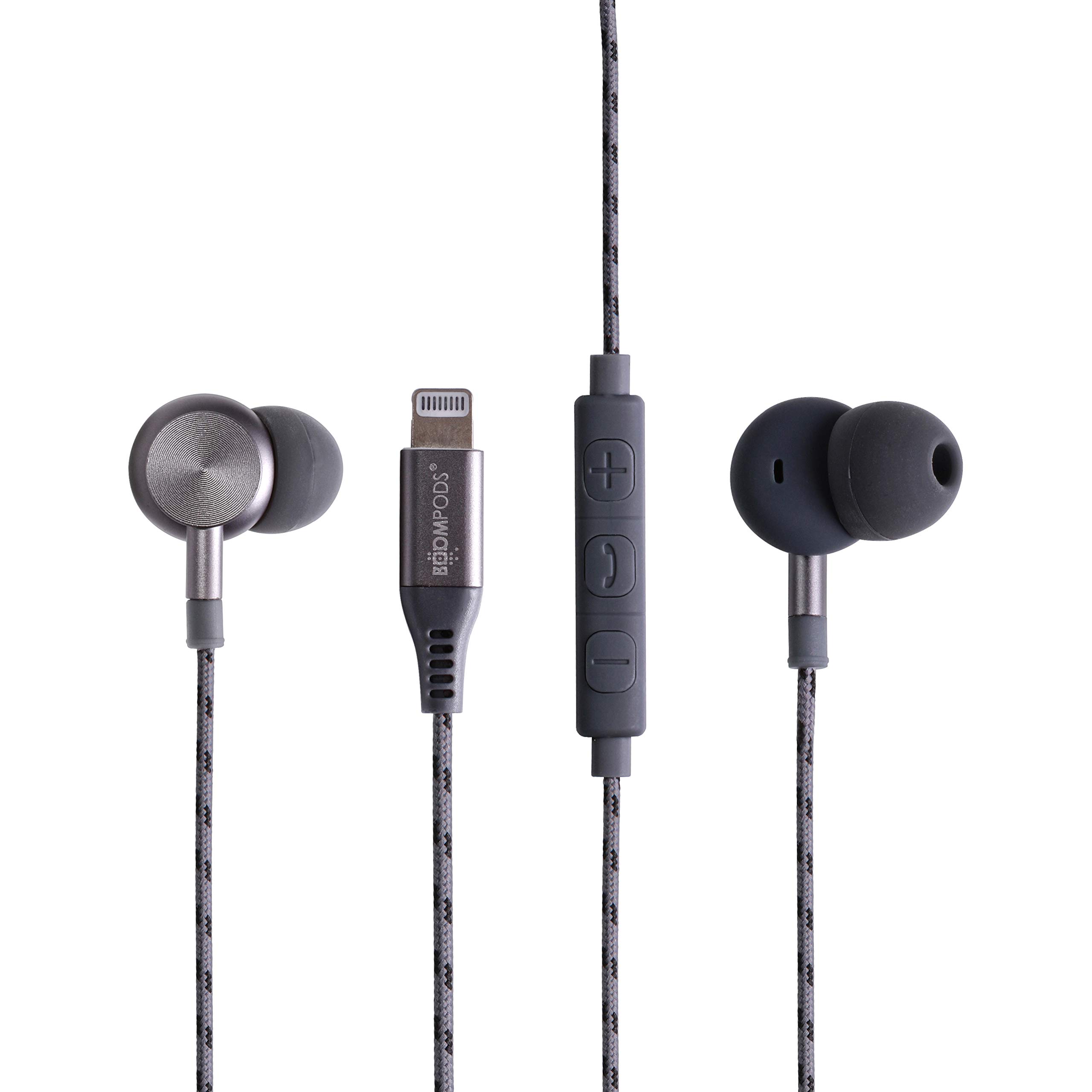 Boompods Digibuds Lightning Earbuds - Apple MFi Certified Wired Ear Buds, Noise Reducing Earphones with Built-In Microphone & Controls, Metal Construction & Braided Cable for iPhone & iPad