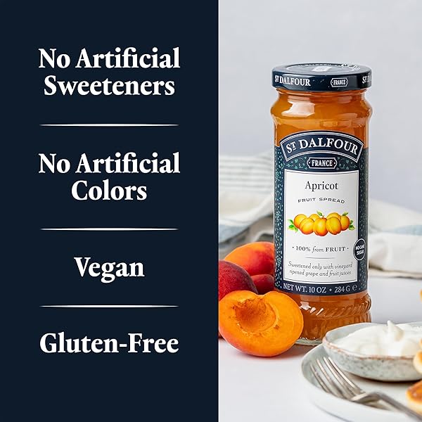 ST. DALFOUR APRICOT FRUIT SPREAD – 10OZ – 100% FROM FRUIT, NO ARTIFICIAL INGREDIENTS, NON-GMO, NO CANE SUGARS, ALL NATURAL, MADE IN FRANCE