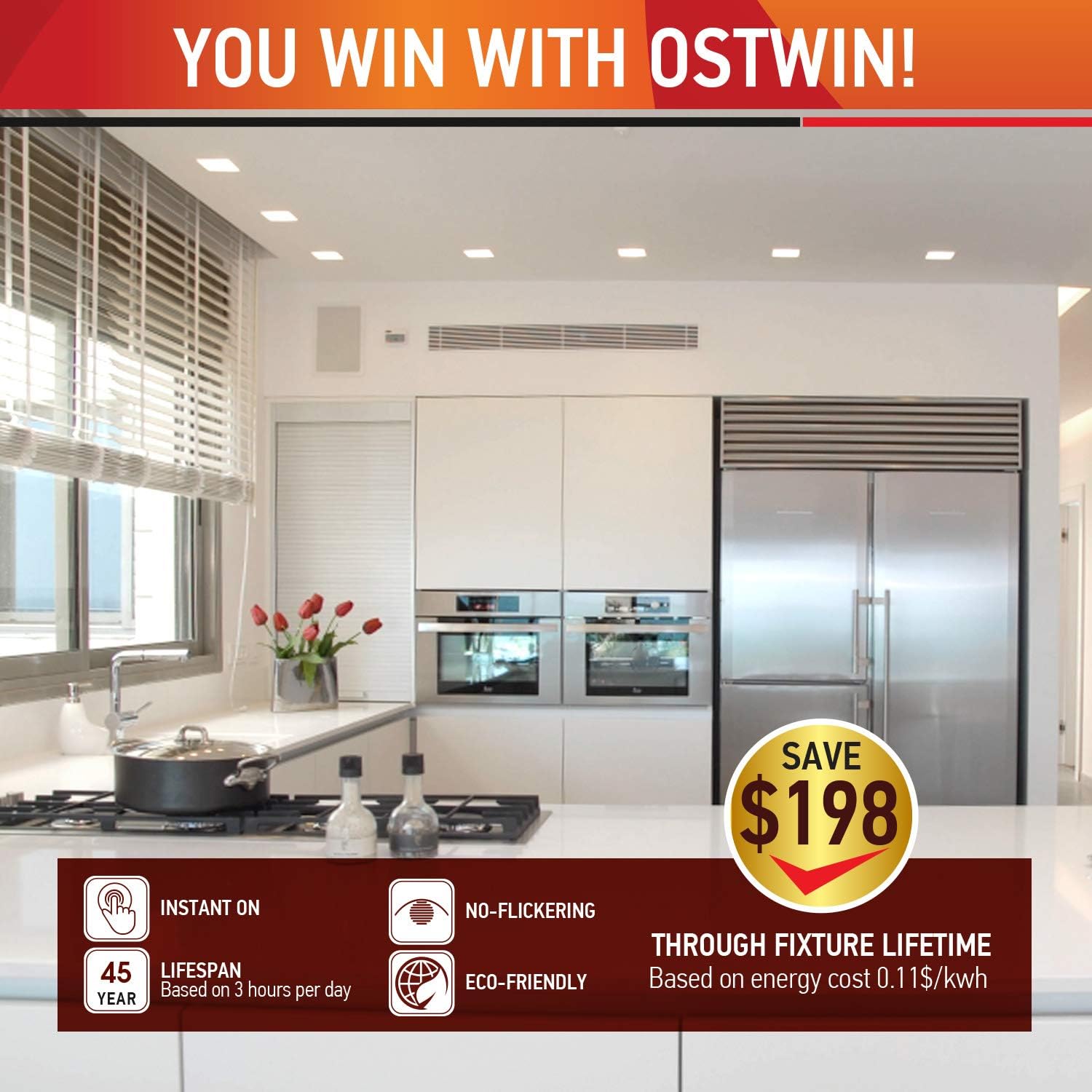 OSTWIN 4 inch 9W (45 Watt Repl.) IC Rated LED Recessed Low Profile Slim Square Panel Light with Junction Box, Dimmable, 5000K Daylight 630 Lm. No Can Needed ETL & Energy Star Listed: Home Improvement