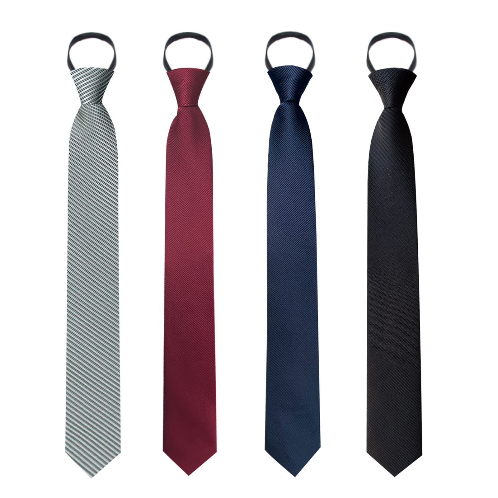 Photo 1 of Mantieqingway Men's Pretied Adjustable Black Red Blue Silver Tie 3.15'' Zipper Ties Clip on Neckties for Wedding Business Graduation School Uniforms