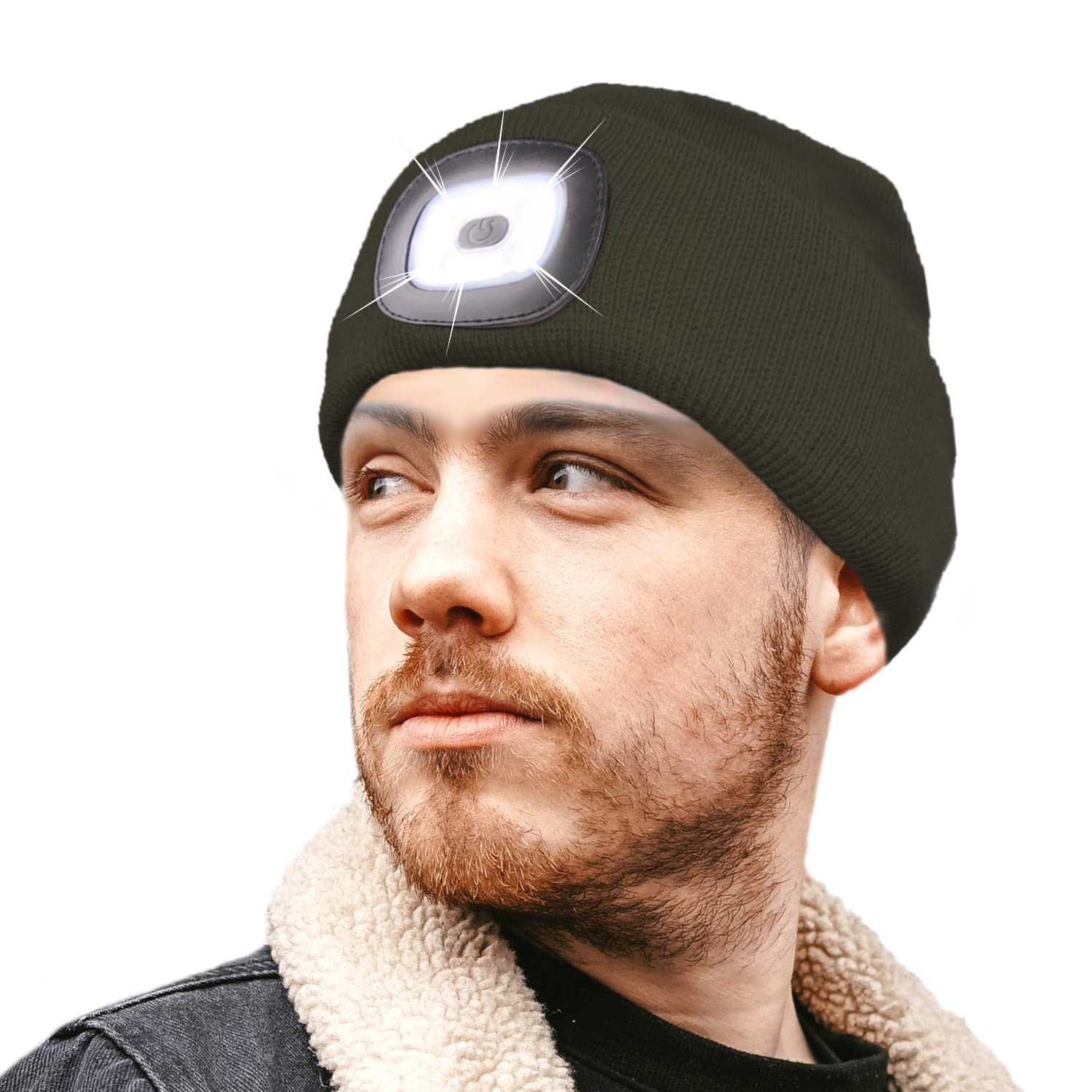 RockJock STORMACTIVE 100% Waterproof LED Light Rechargeable USB Long Lasting Warm Beanie Hat Mens, Ladies, Kids for Camping, Walking, Running, Cycling-Olive