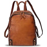 Genuine Leather Backpack Purse for Women Vintage Rucksack Casual Back Bag Handmade Cowhide Western Daypack (Brown)