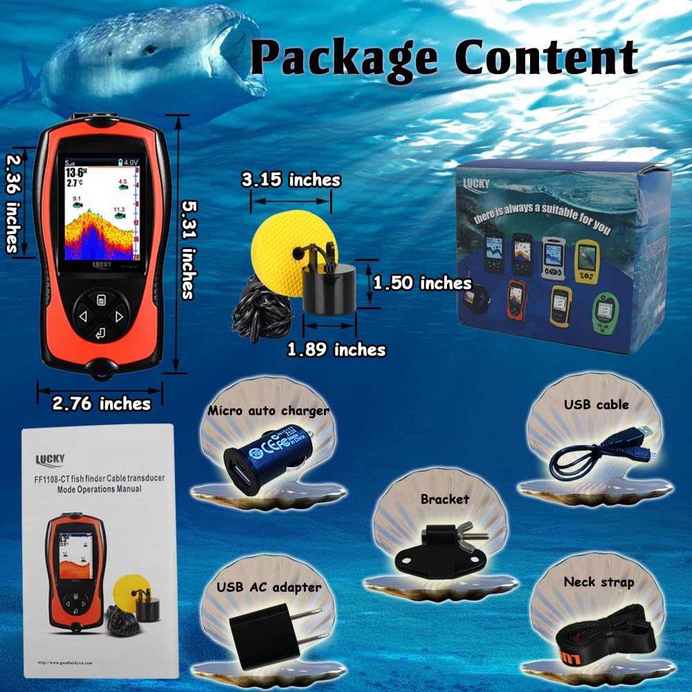 LUCKY Portable Fish Finder Handheld Kayak Fish Finders Wired Fish Depth Finder Sonar Sensor Transducer for Boat Fishing Sea Fishing: Sports & Outdoors