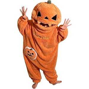 HYYGOCCTV Adult Pumpkin Onesie Pajamas Oversized Fleece Hooded Halloween Costume Cosplay Warm Homewear One Piece Loungewear
