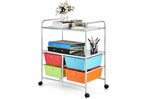 PETSITE Rolling Storage Cart and Organizer with 4 Plastic Drawers & 2 Shelves on Wheels for Home Office School Beauty Salon