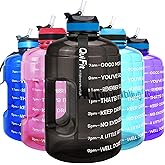 QuiFit Motivational Gallon Water Bottle - with Straw & Time Marker BPA Free Large Reusable Sport Water Jug with Handle for Fitness Outdoor Enthusiasts Leak-Proof