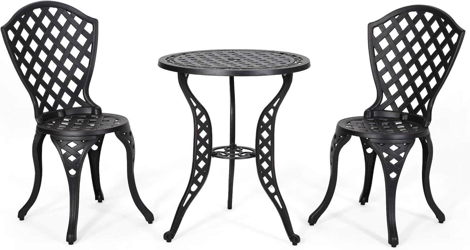 Christopher Knight Home La Sola Metal Outdoor Bistro Set, Black With Bronze: Garden & Outdoor