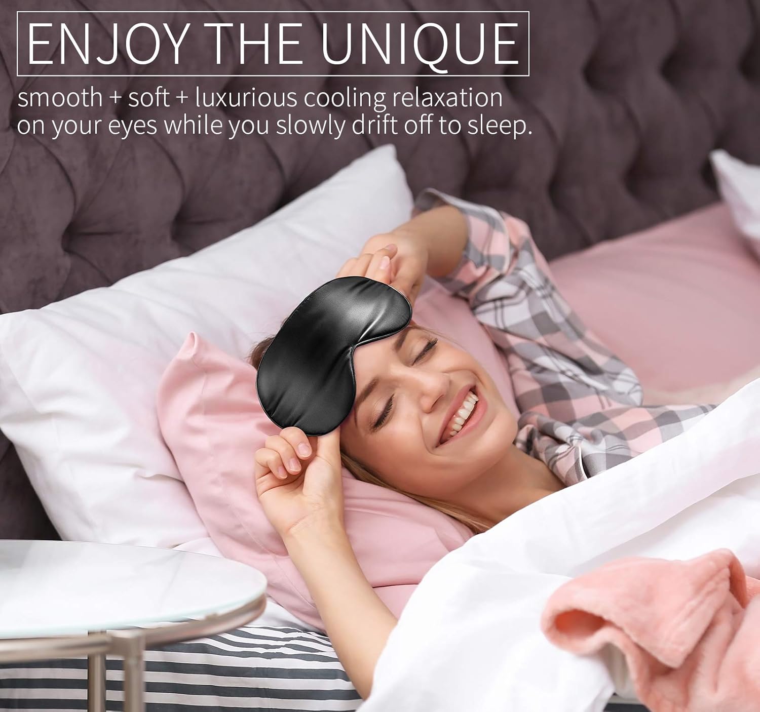 Natural Silk Sleep Mask, Super-Smooth & Soft Eye Mask with Adjustable Strap, Blindfold, Perfect Blocks Light, Pressure Free for A Full Night's Sleep (Black): Health & Personal Care