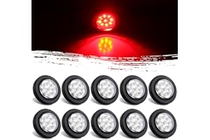 JAMARCO 10Pcs 2" Inch Round Red Led Trailer Side Marker Clearance Lights Kit Clear Lens 9 LED Reflectors w/Rubber Lights Grommets and 2 Prong Wire Pigtails Sealed Waterproof Marker Lights for Trucks 12V