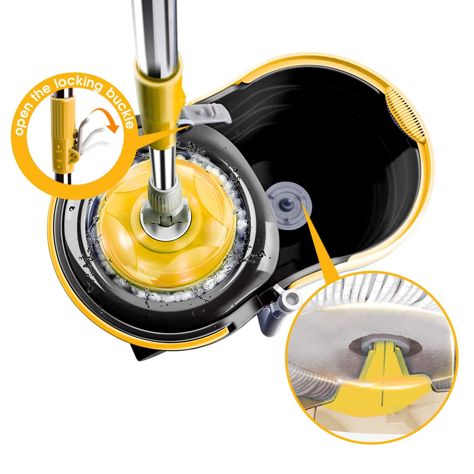 MASTERTOP Mop and Bucket with Wringer Set,Spin Mop and Bucket on Wheels,Wet Dry Dust Mops for Floor Cleaning,48'' Stainless Steel Handle,5 Microfiber Washable Mop Pads