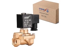UNOX 1/2" NPT Solenoid Valve 12V DC, Brass Control Valve Normally Closed - 0.5-16 Bars Multi-Purpose Reliable Control Valve for Water, Air, and Gas - Solenoid Valves