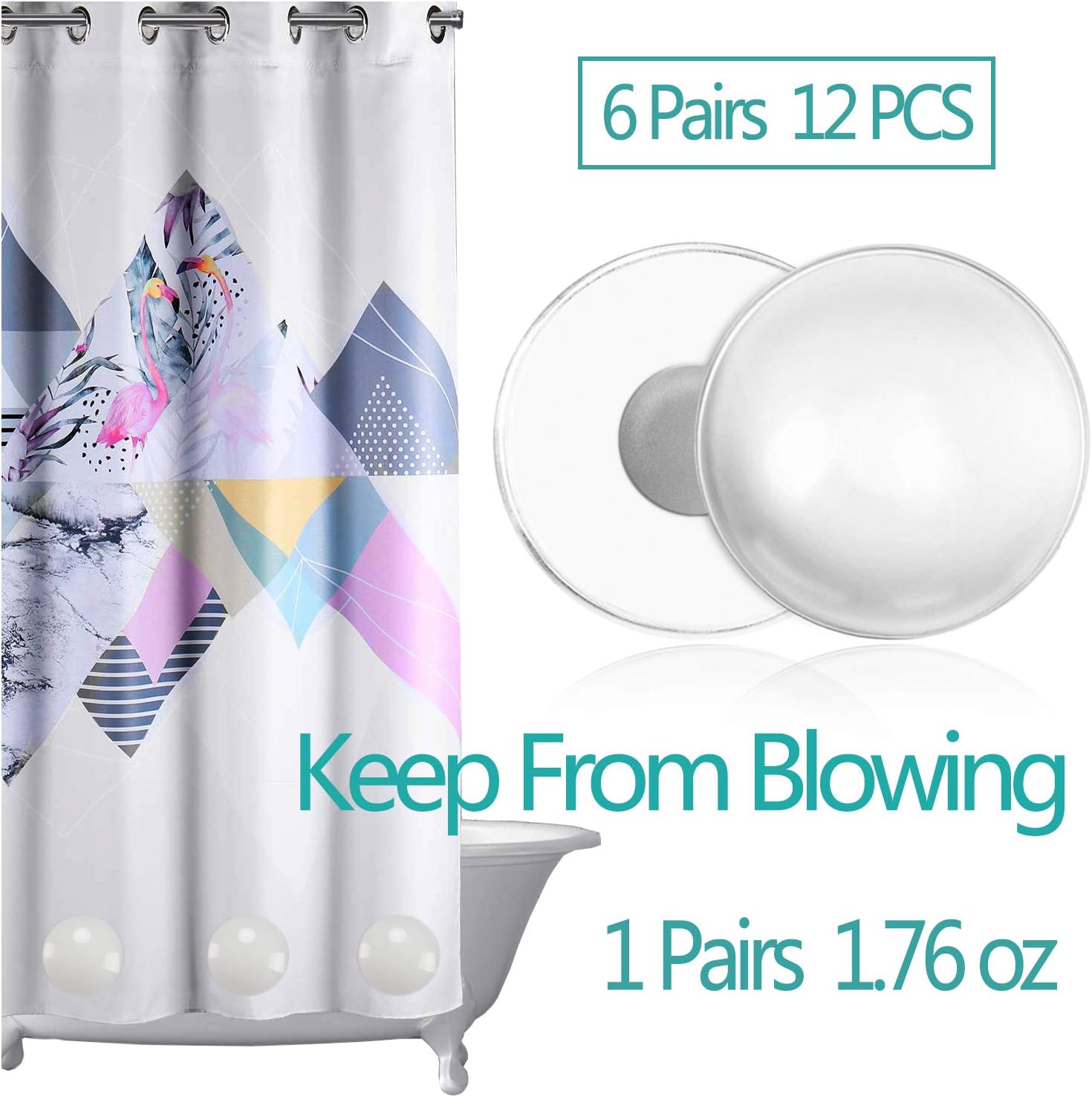 Deen Housekeeper Magnetic Shower Curtain Weights for Shower Curtains, Tablecloths, Window Curtains Clips 6 Sets(12 Packs)
