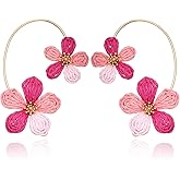 RUOFFETA Raffia Flower Earrings for Women, Colorful Dangle Tropical Boho Beach Earrings, Lightweight Straw Handmade Jewelry for Vacation