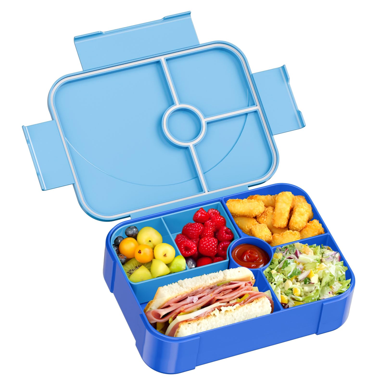 LEIKEEGO Lunch Box, Leak-Proof Bento Lunch Box Kids, Snack Box with 6 Compartment for Kids/Adults/School/Work(Blue)