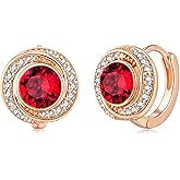 Austrian Crystal Halo Round Leverback Huggie Earrings for Women 14K Rose Gold Plated Hypoallergenic Jewelry Gift