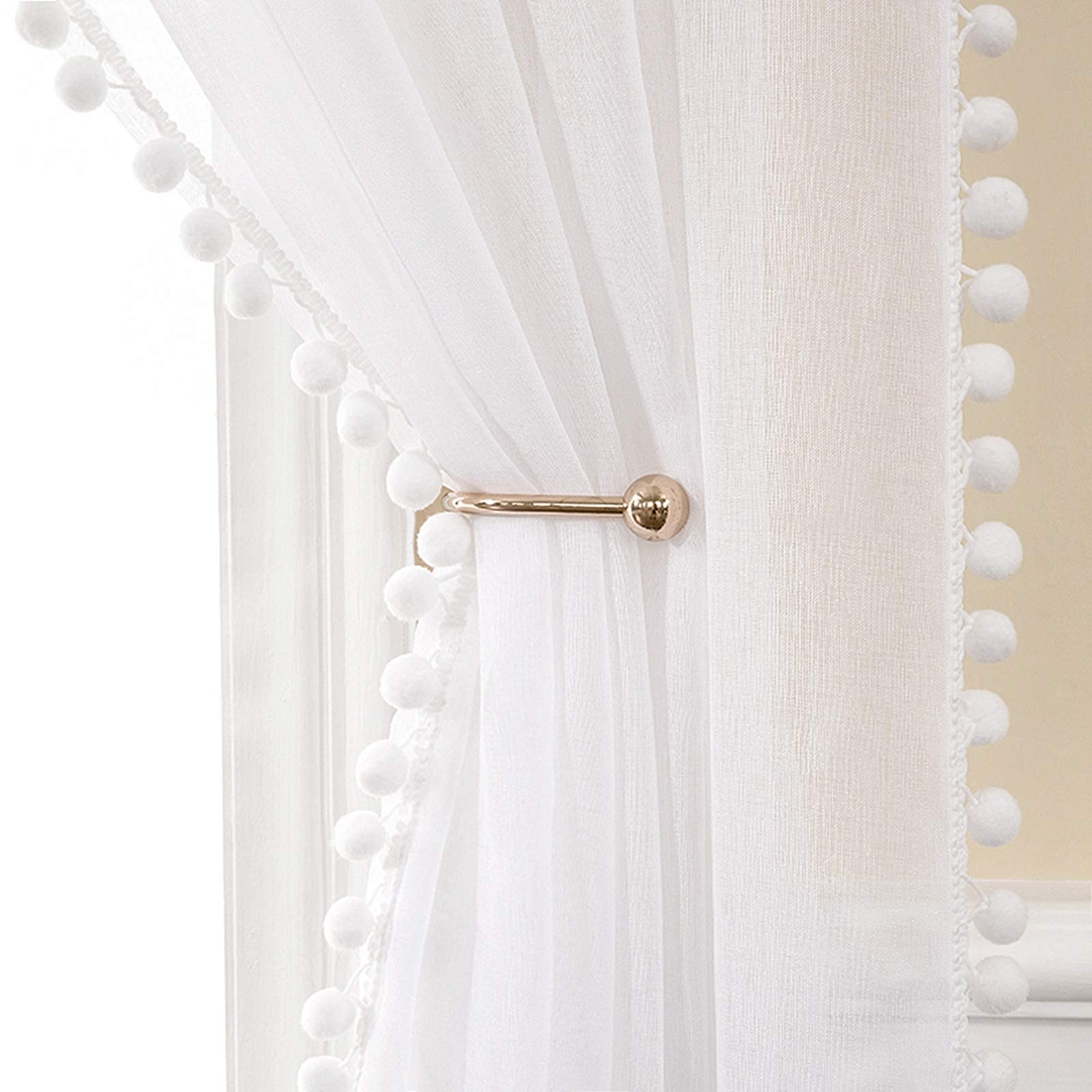 MIULEE Set of 2 Net Curtains with Tassels and Eyelets (2 x W 140 x H 160 cm), Beautiful Decorative Curtains for Baby Girls Bedroom, Living Room Window for Living Room, Children's Curtain with Plush