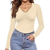 Ekouaer Long Sleeve Shirts for Women V Neck Basics Tops Lightweight Base Layer Slim Fit Top Thermal Undershirts