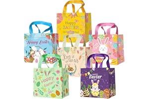 DECHISY Easter Bags, 6Pack Reusable Bunny Chick Egg Design, Non-Woven Easter Tote Bags with Handles, Ideal Easter Gift Bags, Easter Egg hunt bags, Fabric Easter Basket 8.3×7.9×5.9inch