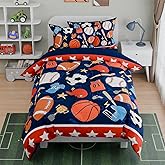 SANDJEST Sports Bedding Sets for Boys, Ultra Soft Microfiber Comforter Full Size Set with 4-Pieces, Comforters for Kids Children Boy Bedroom Decor
