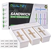 Qualezy Storage Bag Organizer for Kitchen- Baggie Drawer Organizer & Plastic Food Storage Bags Holder- Compatible with Gallon, Quart, Sandwich, Snack Bags, Freezer, Slider Bags-4 Separate Pieces White