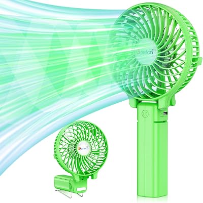 VersionTech Hand Held Fan Portable USB Rechargeable 3 Speeds Green