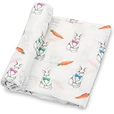 LollyBanks Swaddle Blanket, 100% Cotton Muslin Swaddle Blankets, Neutral Swaddle Blanket 47 x 47 Inches, Baby Blanket for Boys and Girls, Baby Essentials, Registry (Bunny Print)