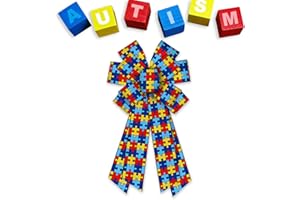 Estivaux Large Autism Awareness Bows for Wreath, Colorblocking Autism Wreath Bows Red Blue Burlap Bows Autism Craft Bows for Front Door Decor Support Public Welfare Activities Supplies