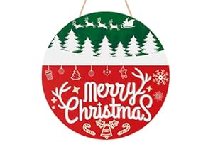 OHOME Christmas Decorations Outdoor - Christmas Wreaths for Front Door | Rustic Round Wood Welcome Sign,Xmas Garland - Navidad Party Decor Favors Supplies for Door Wall Room Porch Kitchen