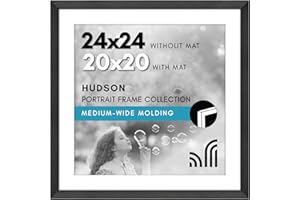 Americanflat 24x24 Picture Frame with Polished Plexiglass - Use as 20x20 Frame with Mat or Display 24x24 Photo Without Mat - Hudson Collection - Wide Square Frames for Wall Display - Black