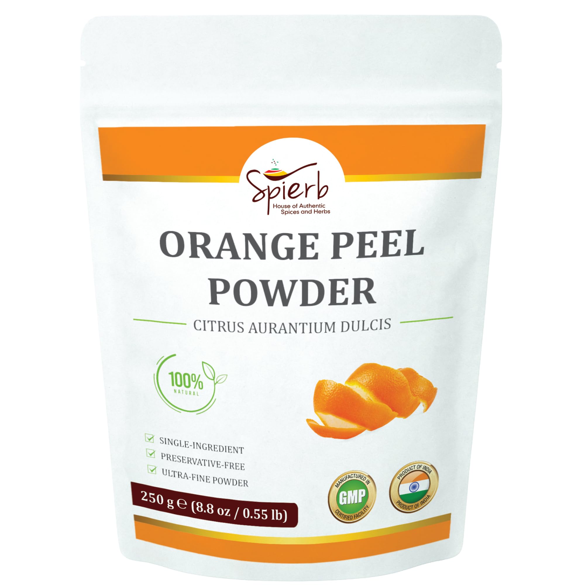 Spierb Orange Peel Powder (250 g) | Dried Orange Peel Face Mask, Face Pack/Ubtan | Exfoliating Scrub for Face & Skin – Single-Ingredient Cosmetic