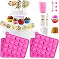 Cake Pop Maker Kit with 2 Silicone Mold Sets with 3 Tier Cake Stand, Chocolate Candy Melts Pot, Silicone Cupcake Molds, Paper