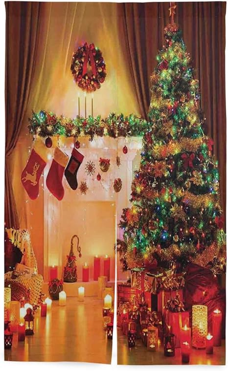 Amazon Patinisa 間仕切りカーテン 家の中でクリスマスの新年 さまざまなオブジェクト平和な場所写真printdecorative おしゃれ 間仕切り遮光 飾り付け 装飾 玄関 キッチン リビング 店 出入り口 突っ張り棒付き 86 143cm のれん オンライン通販