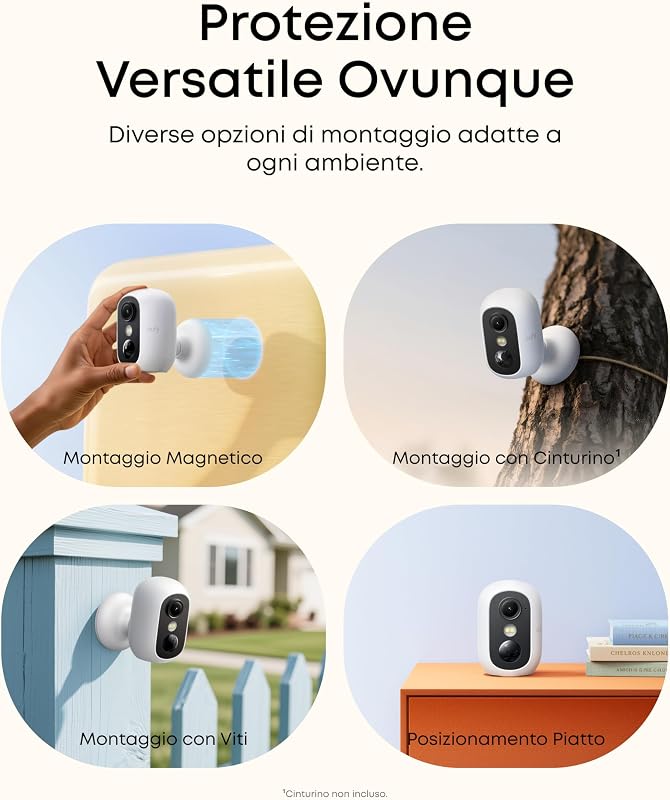 eufyCam C35 Telecamere Wireless per Int/Est, Montaggio Magnetico, Vista Notturna a Colori, Memoria Locale, Nessun Costo Mensile, IP67, Riconoscimento Viso, Supporto Pannello FV, Bianco