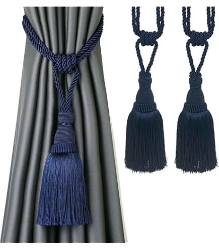 Lot De 2 Embrasses De Rideaux Faites à La Main En Corde Avec Pompons Pour Décoration De Bureau Maison Noir 2 94088395