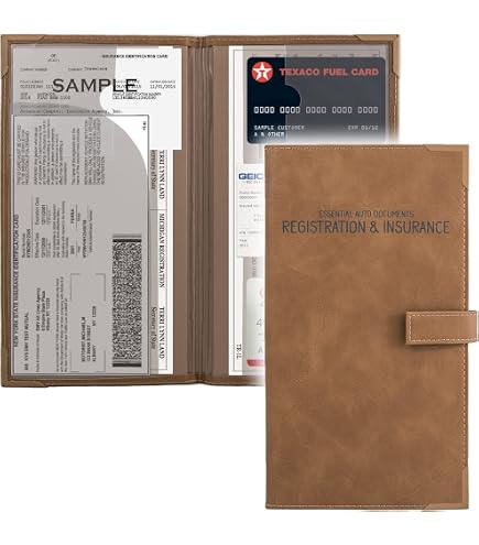 Car Registration & Insurance Holder – Leather Document Organizer For Glove Box With RFID Blocking (Honey Bee Design)