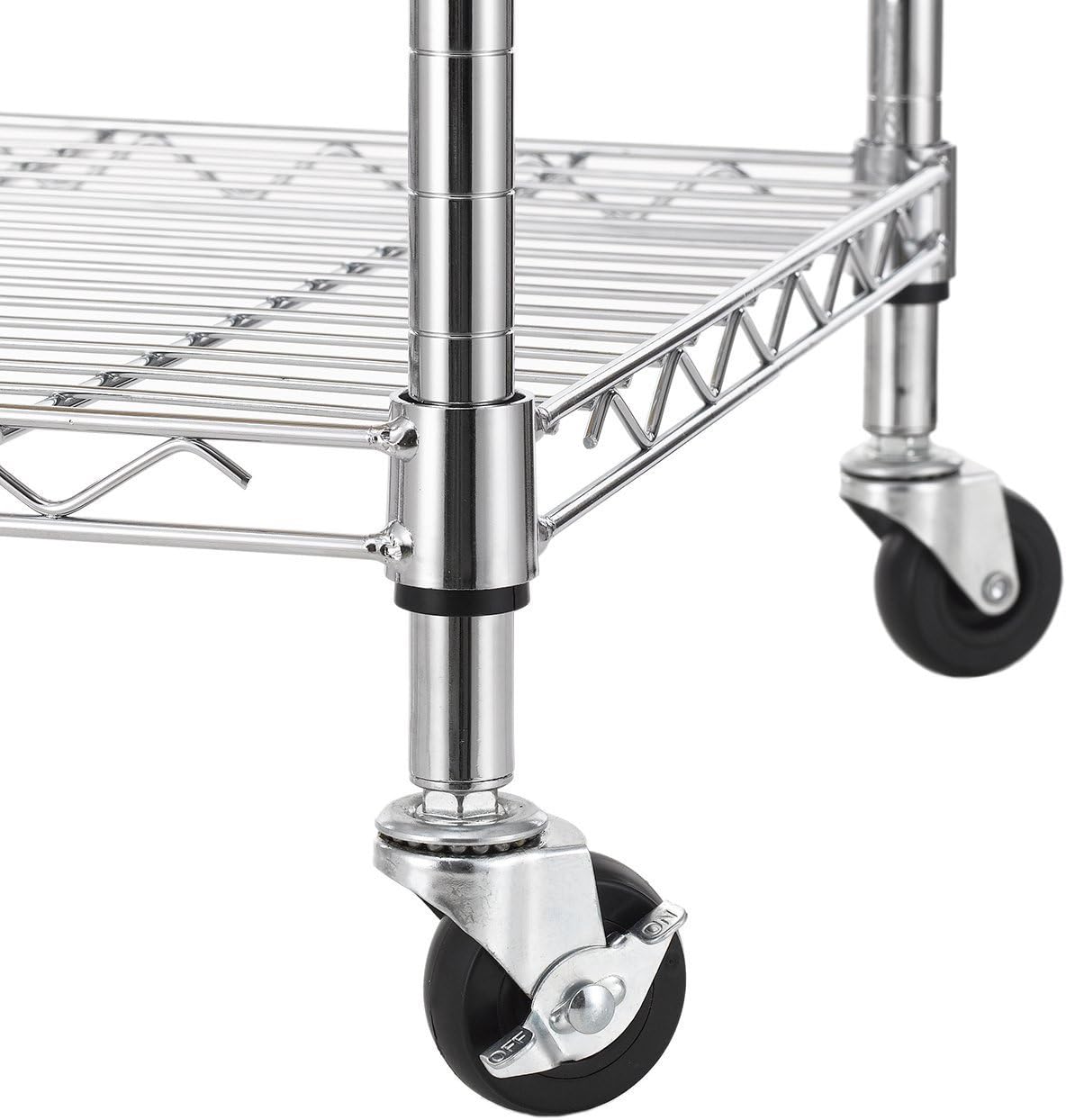 Finnhomy 3-Tier Wire Rolling Kitchen Cart, Food Service Cart, Microwave Stand, Oak Cutting Board and Chrome - Kitchen Islands & Carts