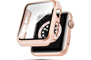 top4cus 40mm Case Compatible with Apple Watch, with Built-in Tempered Glass Screen Protector, PC Cover for iWatch Series 9/8/7/SE 2rd SE 6 5 4/3 2 for Choice (40mm, Pink + Rose gold edge)