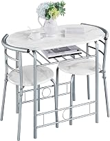 Yaheetech 3 Piece Modern Dining Table Set White with Storage Rack