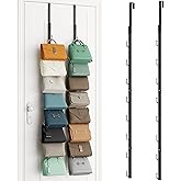 SWTYMIKI Over The Door Purse Organizer - 2 Packs Wall Mounted Purse Rack with 8 Hooks Design, Hanging Handbag Organizer Storage Holds up to 16 Bags, Bag Rack for Closet, Door (Black)
