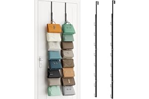 SWTYMIKI Over the Door Purse Organizer - 2 Packs Wall Mounted Purse Rack with 8 Hooks Design, Hanging Handbag Organizer Storage Holds up to 16 Bags, Bag Rack for Closet, Door (Black)
