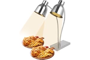 Restlrious Food Heat Lamp with 250w Bulb, Commercial Stainless Steel Food Warmer Lamp with Dual Heads & Flexible Arm, Electric Portable Infrared Heating Lamp for Buffet, Restaurant, Parties