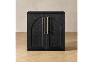 mopio Blake Storage Cabinet, Small Modular Accent Display Sideboard Buffet Cabinet with Storage, Media Console Credenza, for Living Room, Kitchen Coffee Bar Pantry (Black Oak Arched, Single)