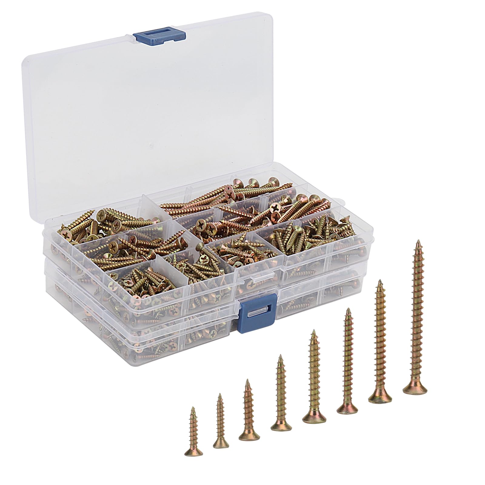 JOIKIT 670Pcs Self Tapping Wood Screws Assortment Kit, 8 Sizes Galvanised Finish Assorted Cross Pan Head Countersunk Mixed Screws Pack, Screw Sets Mixed for DIY Project, Door Hinges