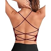 DaiLiWei Strappy Sports Bras for Women High Support Longline Open Back Workout Tops Padded Cross Yoga Crop Tank Built in Bra