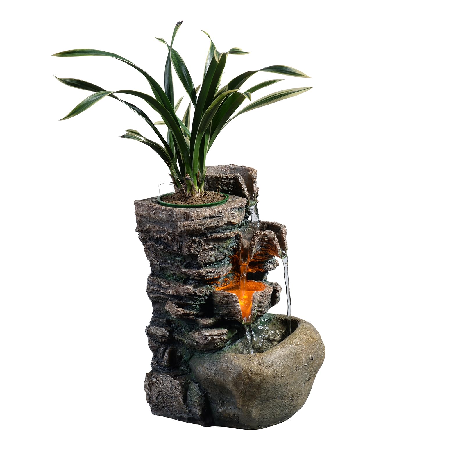 Photo 1 of Haobos Indoor Fountain 4-Bowl Rockery Soothing Sound Tabletop Fountains Home/Office Decor with a Small Plastic Pot to Grow The Plant by Yourself(Automatic Watering)