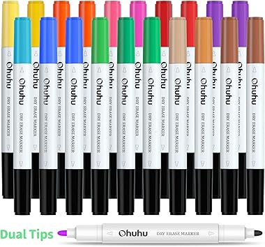 dry erase markers ohuhu 20 pack 15 assorted colors low odor dual tips dry erase window marker pens for writing on white boards dry erase boards