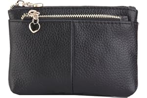 ZOOEASS Women Genuine Leather Zip Mini Coin Purse With Key Ring Triple Zipper Card Holder Wallet
