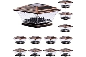 HUYIENO Solar Post Cap Lights Outdoor LED Lighting Deck Fence Cap Light Two Light Modes Warm White/Bright White Suitable for 4x4 Wooden Posts (Brushed Copper, 12pk)