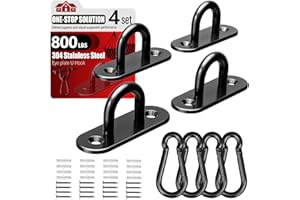 sprookber 304 Stainless Steel Pad Eye Snap Hooks, M6 Heavy Duty Ceiling Hooks, 800 lb Capacity Hammock Swing Hanging kit, Plant Hangers, Marine Hardware Staple Hook Loop with Screws, Set of 8(Black)